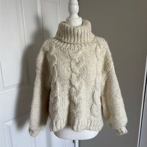 Cream Open Back Cable Knit Turtleneck Sweater